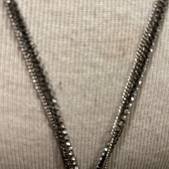 PUFF HEART STATEMENT GLASS CHAINED TRIPLE NECKLACE WITH TASSEL WITH TASSLE - Picture 5 of 5